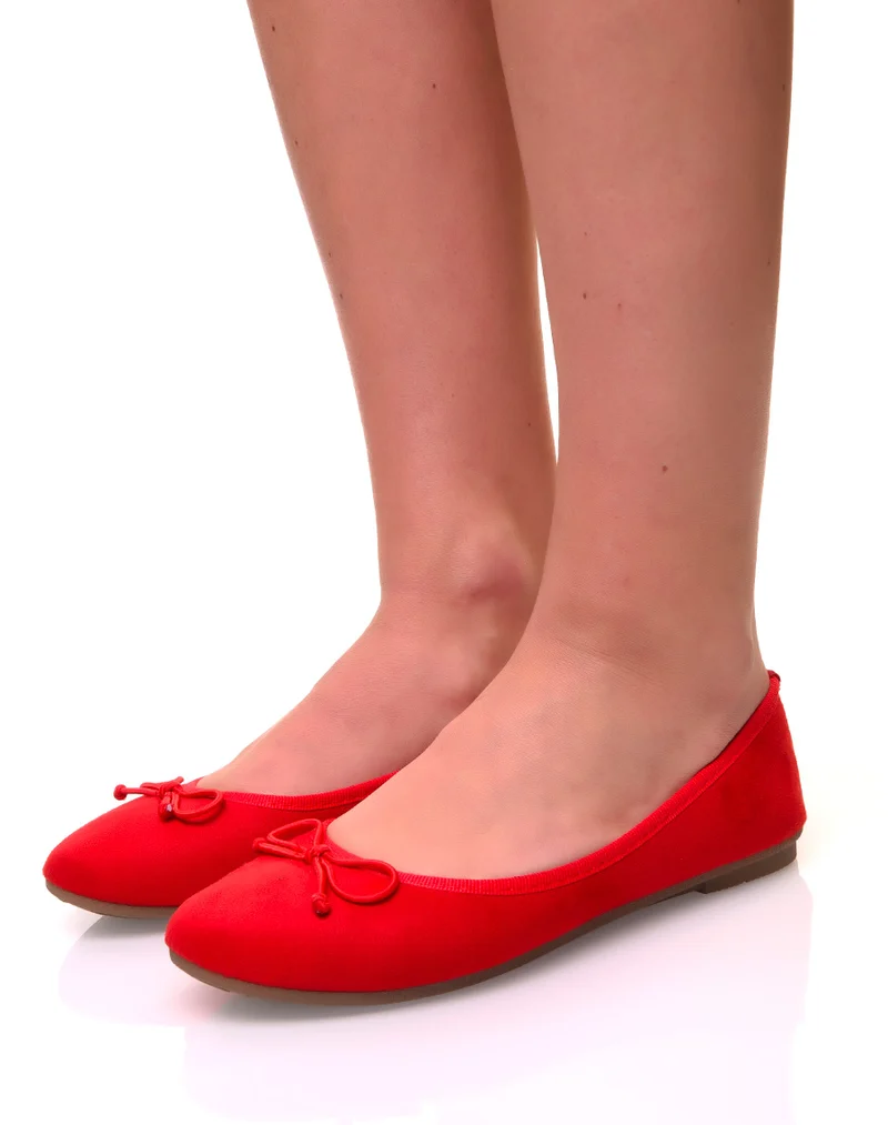 Ballerines rouges en suédine à petits noeuds