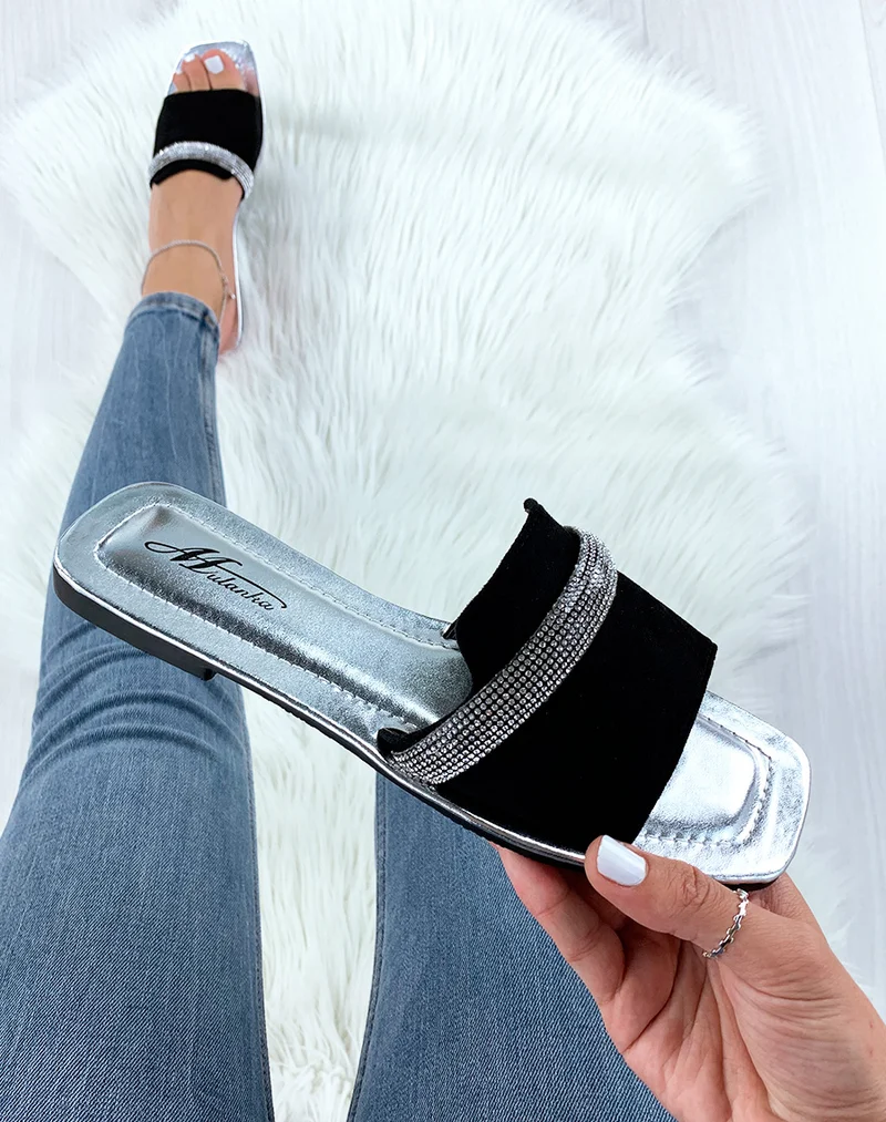 Mules noires à lisérés pailletés