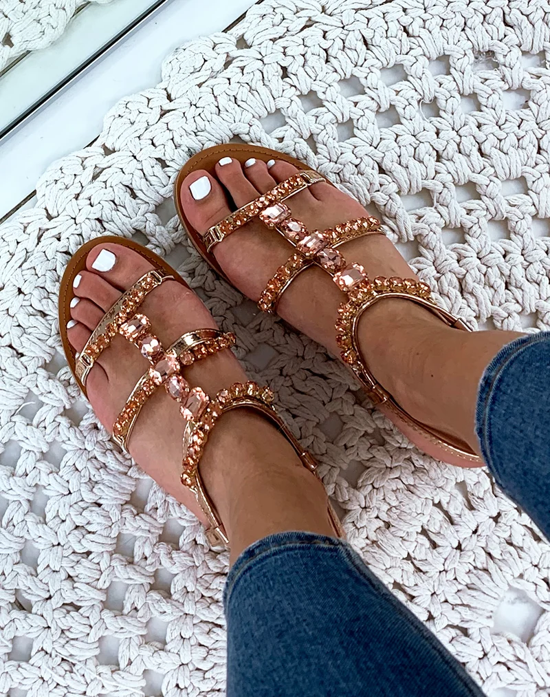 Nu-pieds champagne à pierres fantaisistes