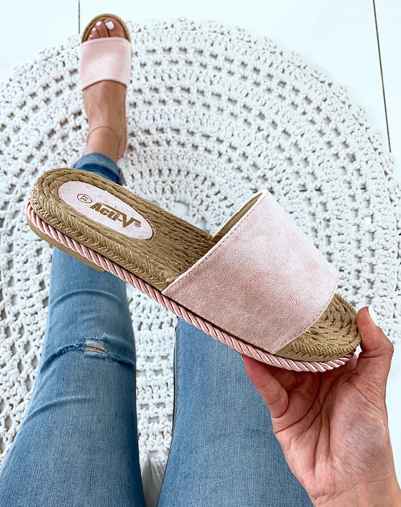 Mules rose suédine semelle en corde
