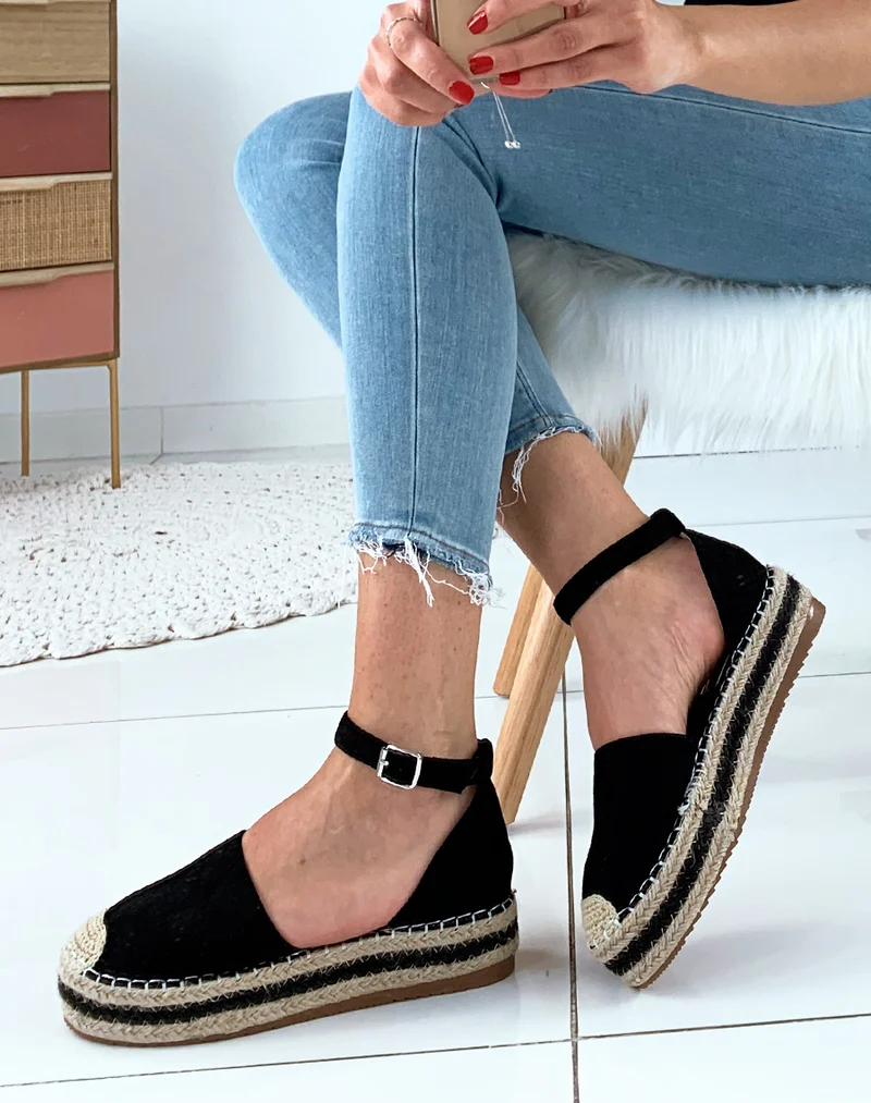 Espadrilles en suédine noires à plateforme