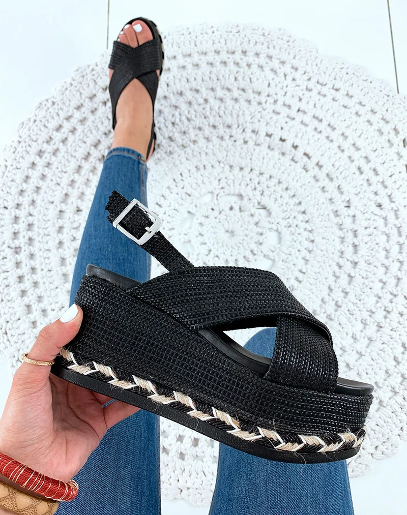 Espadrilles compensées gaufrées noires