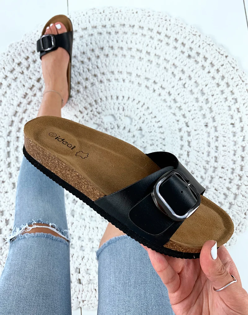 Mules noires anatomique à grosse boucle