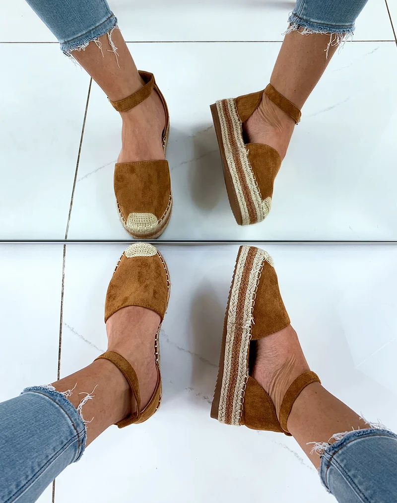 Espadrilles en suédine camel à plateforme