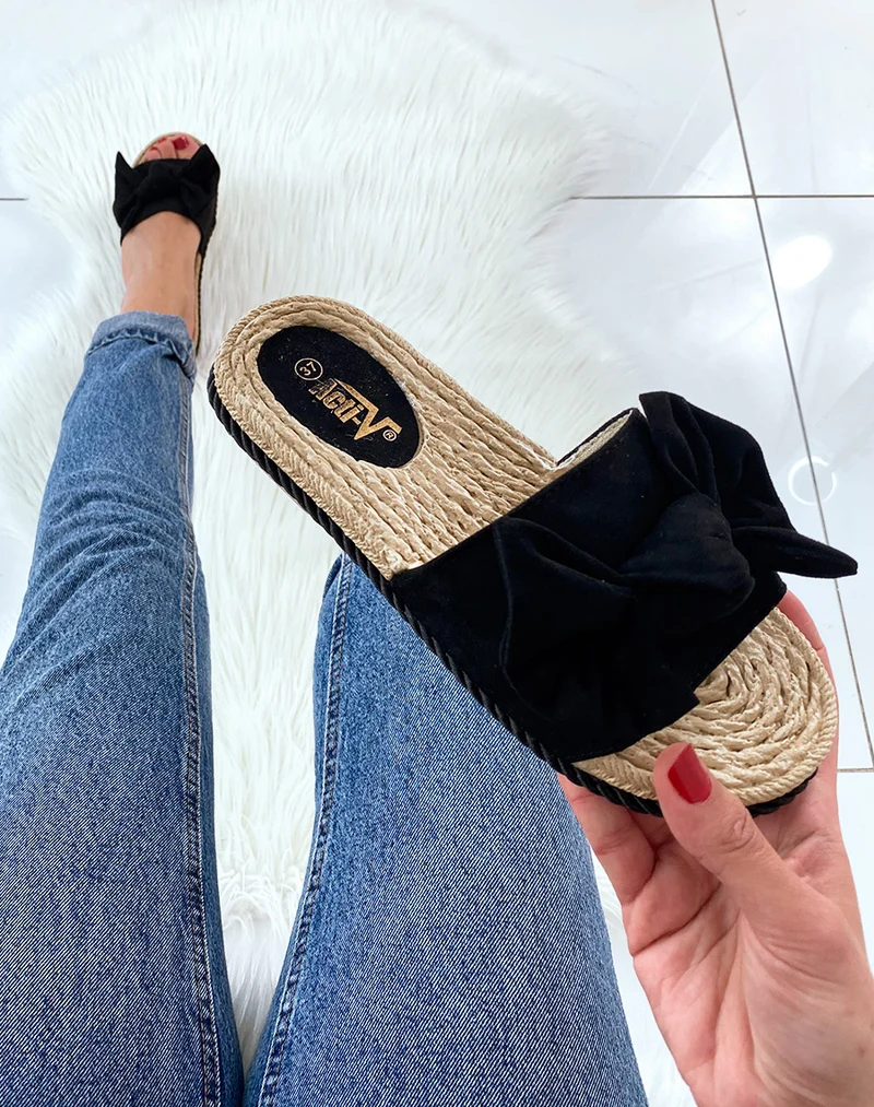 Mules noires styles espadrilles à gros nœud