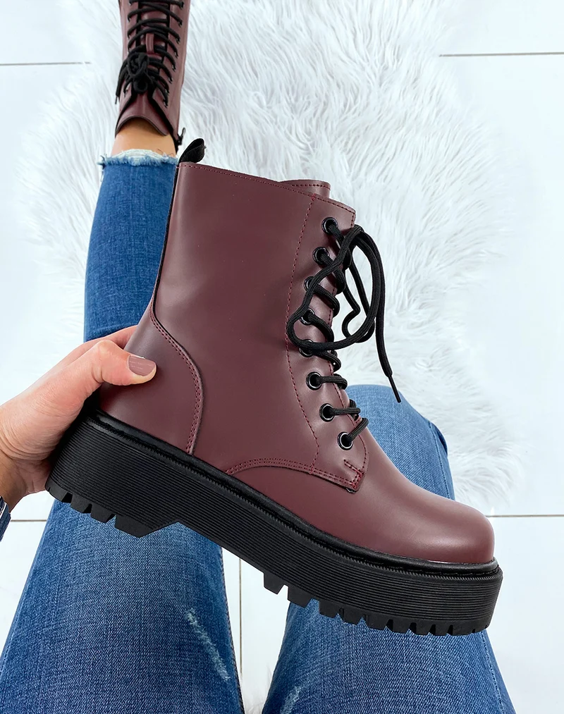 Bottines mat bordeaux à grosse plateforme
