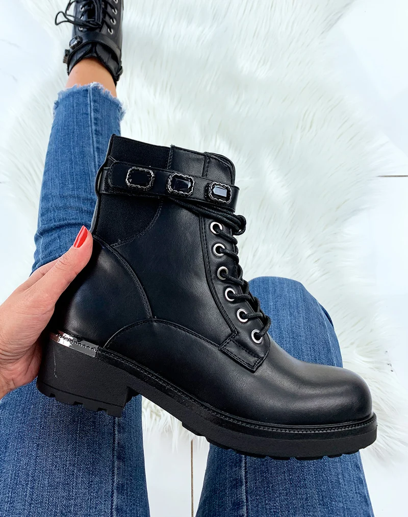 Bottines noires à strass noirs