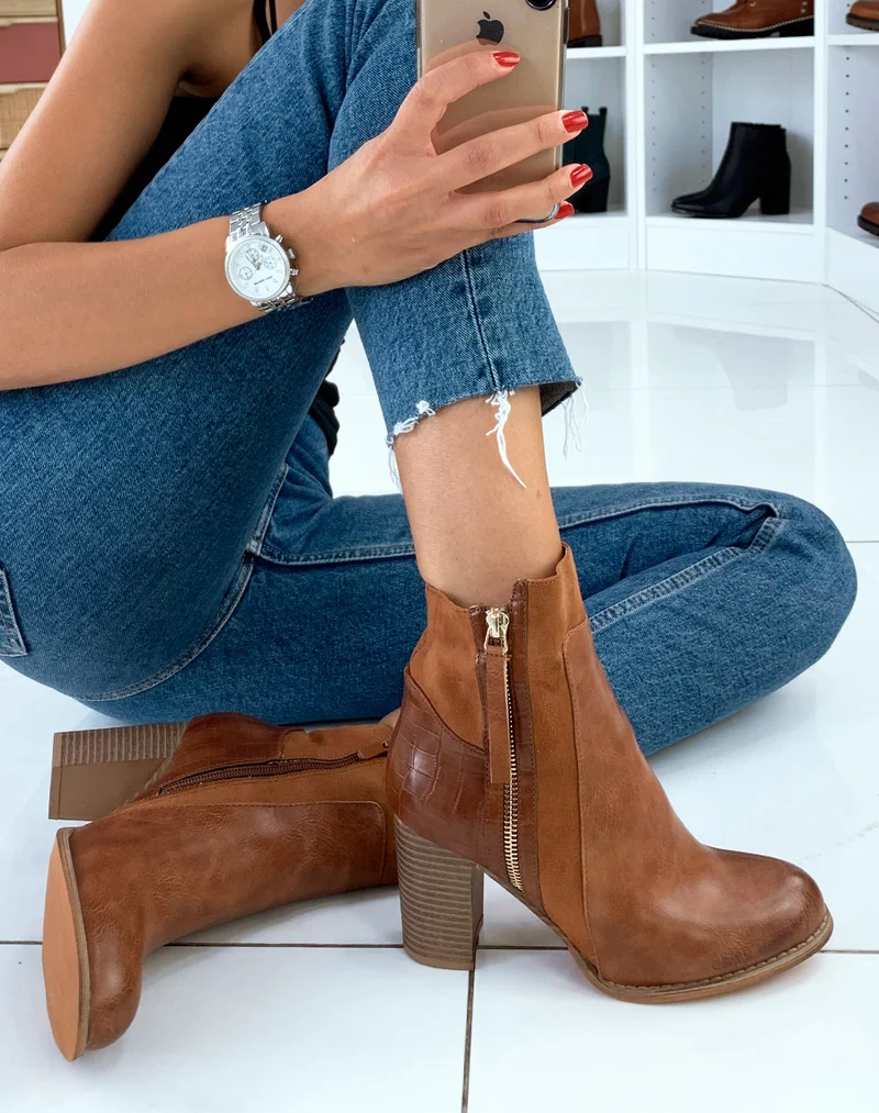 Bottines camel à talon