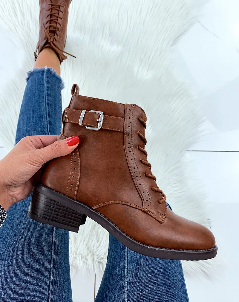 Bottines camel effet derbies
