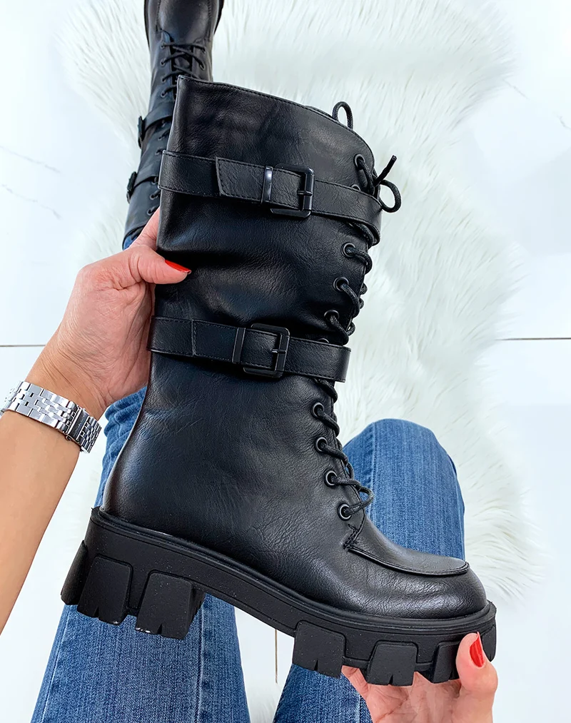 Bottes hautes noires à plateforme