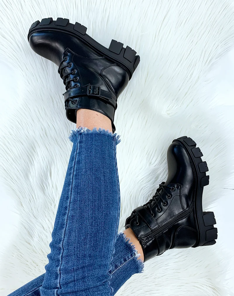 Bottines hautes noires à plateforme