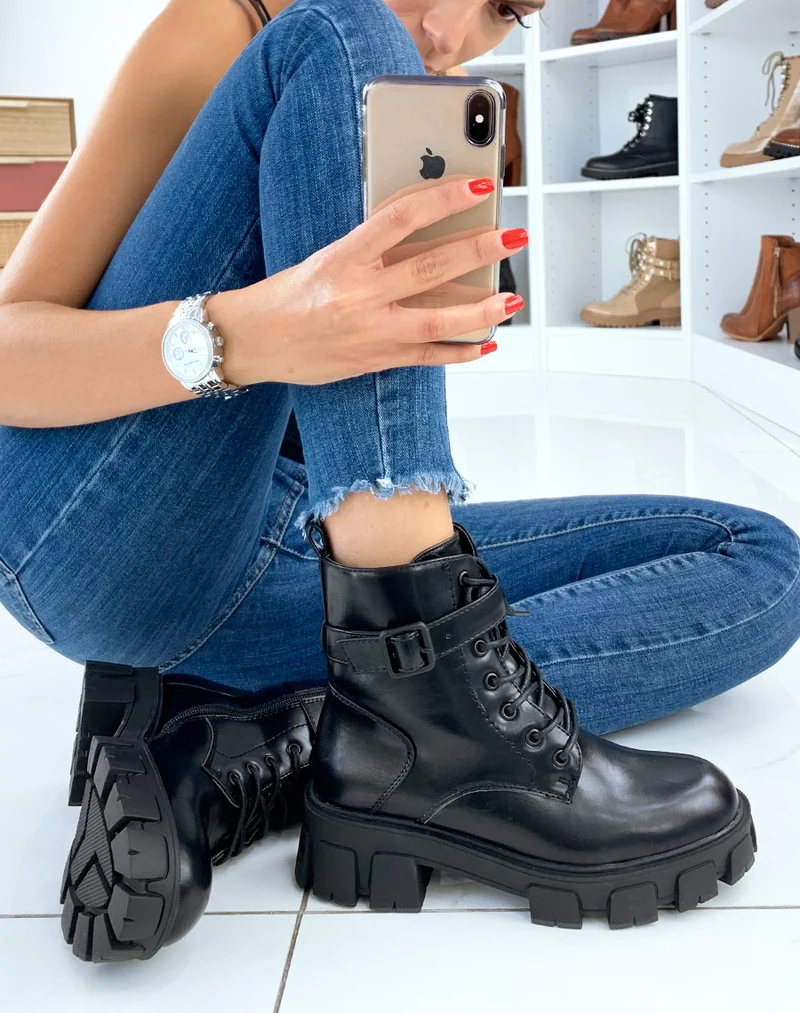 Bottines hautes noires à plateforme