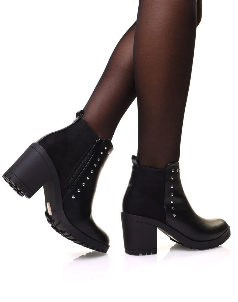 Bottines noires bi matières et détails cloutés