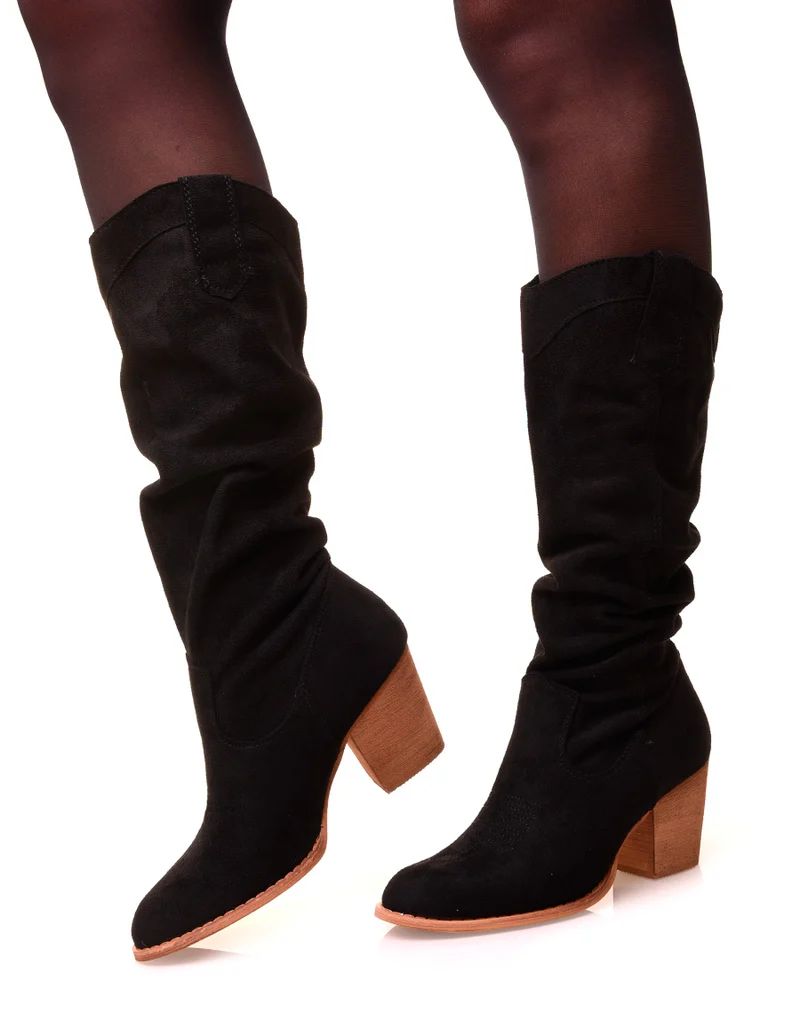 Bottes noires à talons en suédine
