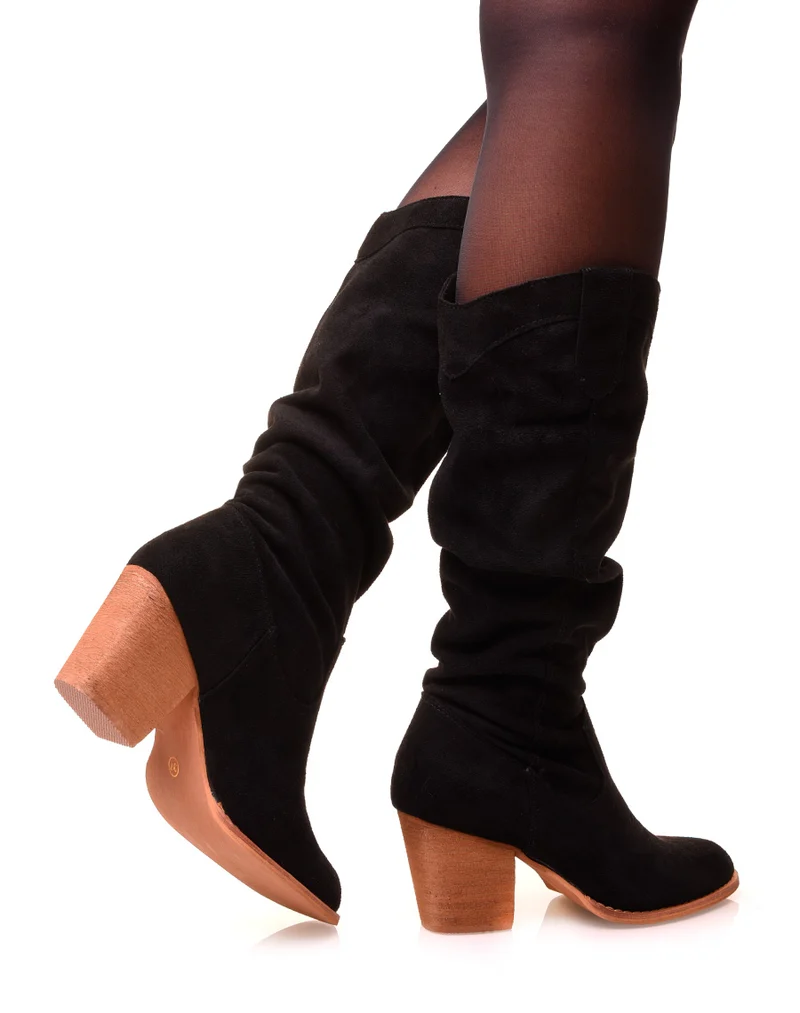 Bottes noires à talons en suédine