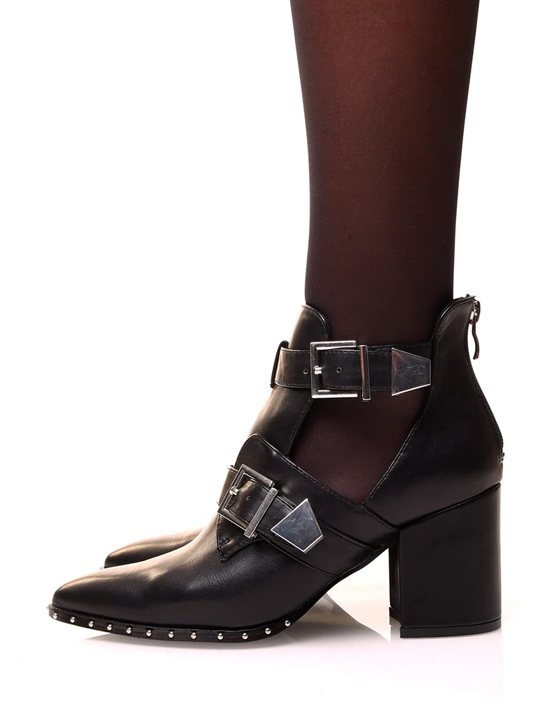 Bottines noires à talons ajourées de sangles