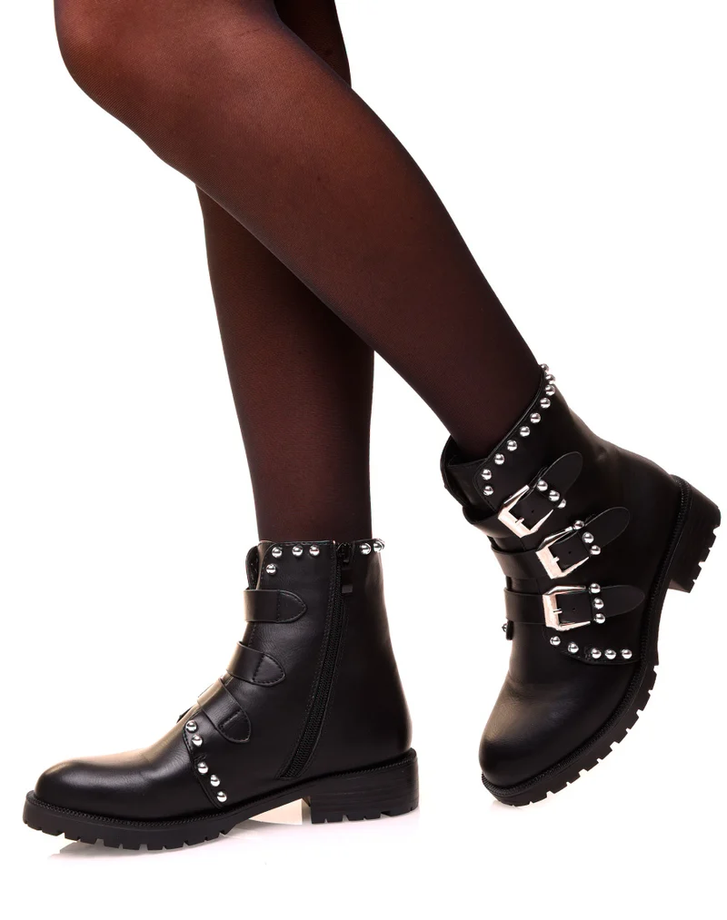 Bottines montantes noires à multiples sangles