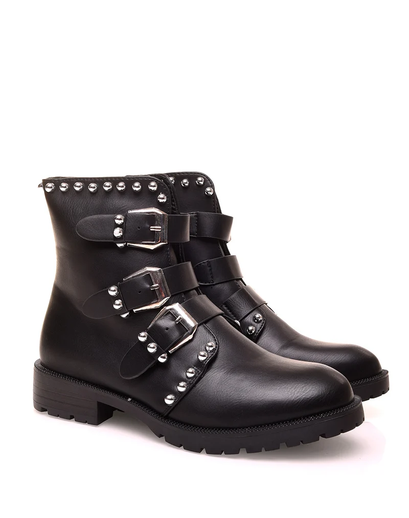 Bottines montantes noires à multiples sangles