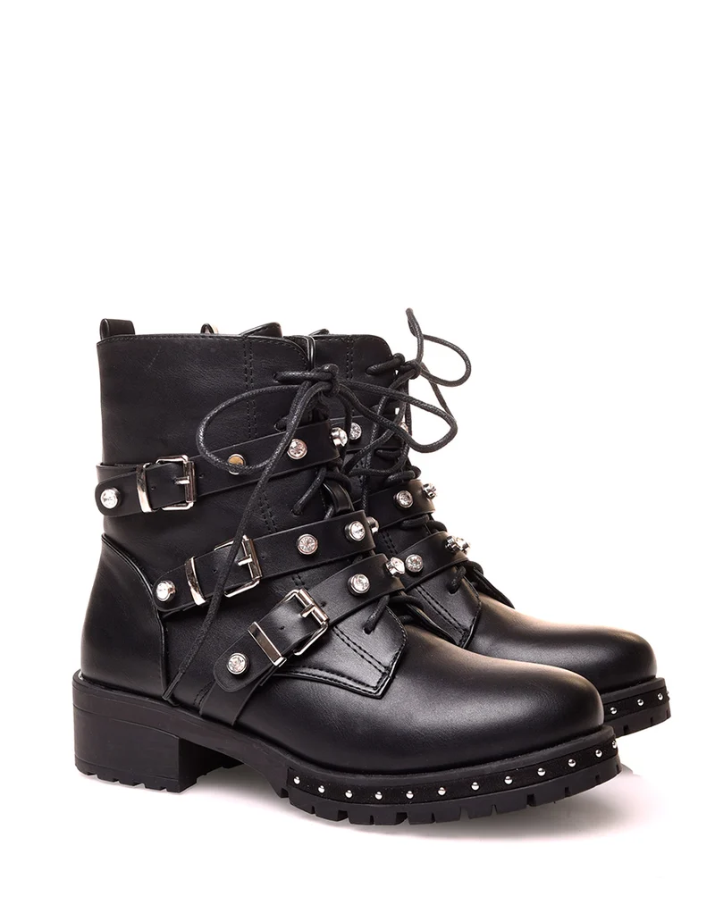 Bottines montantes noires à multiples sangles