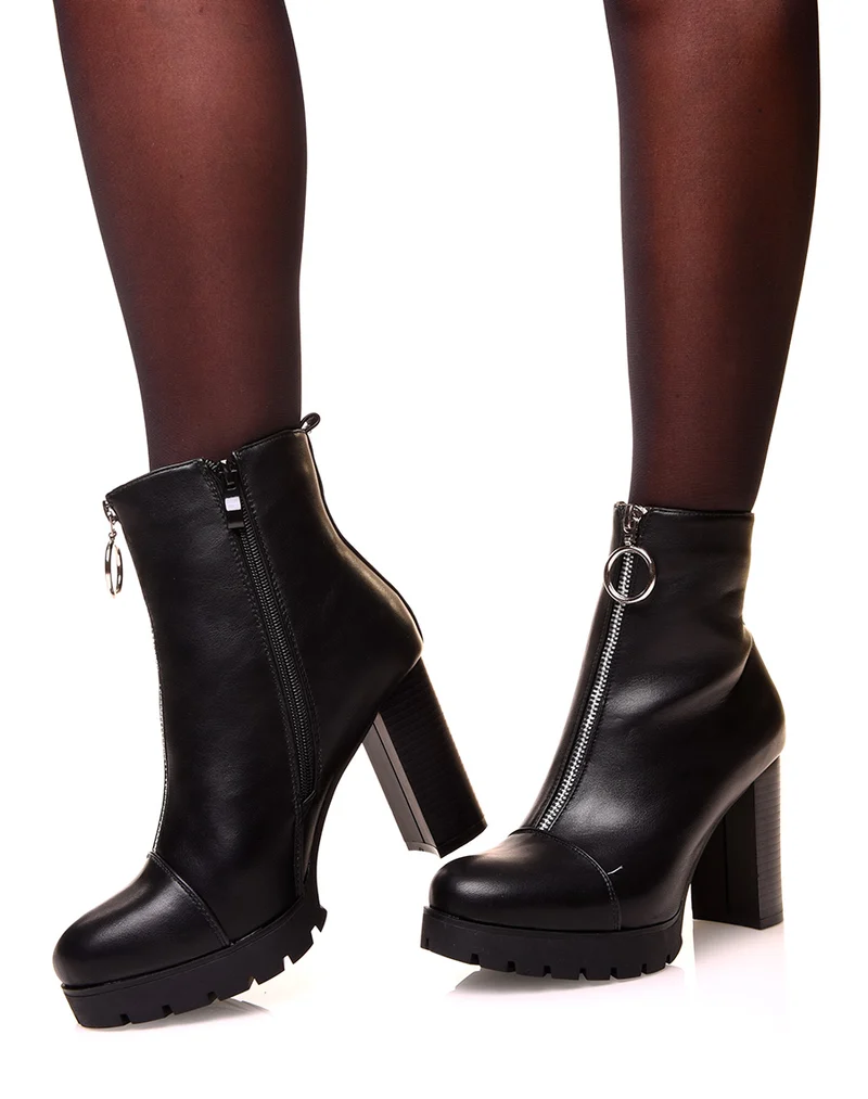Bottine à talon noires zippé à l’avant