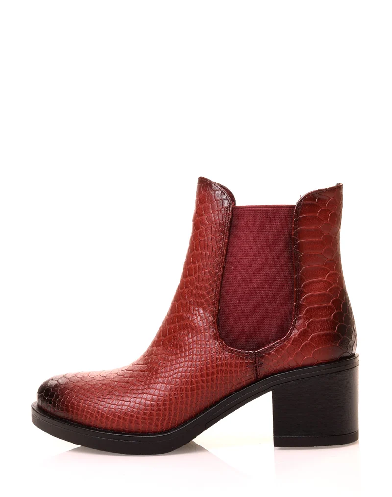 Bottines bordeaux effet croco