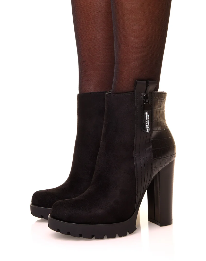 Bottines noires à talons hauts bi matières