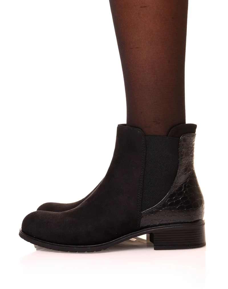 Bottines en suédine noires à effet croco