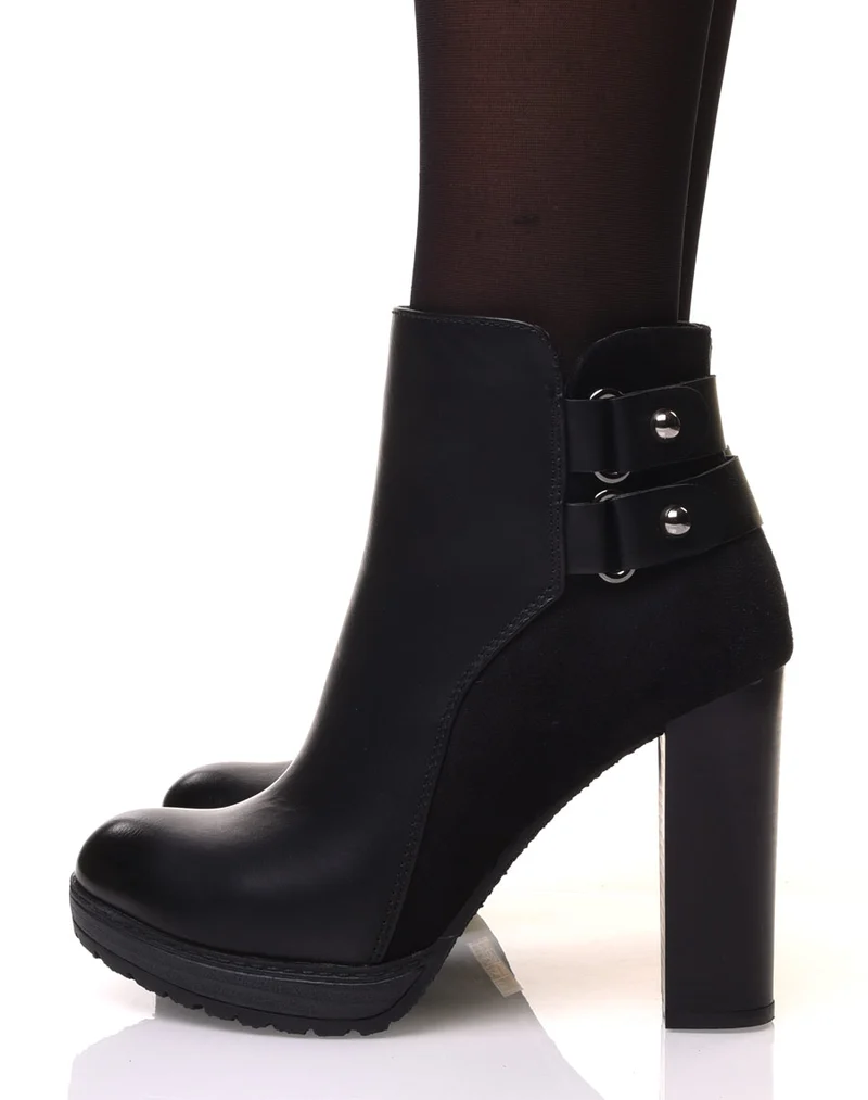 Bottines noires à talons haut bi-matière