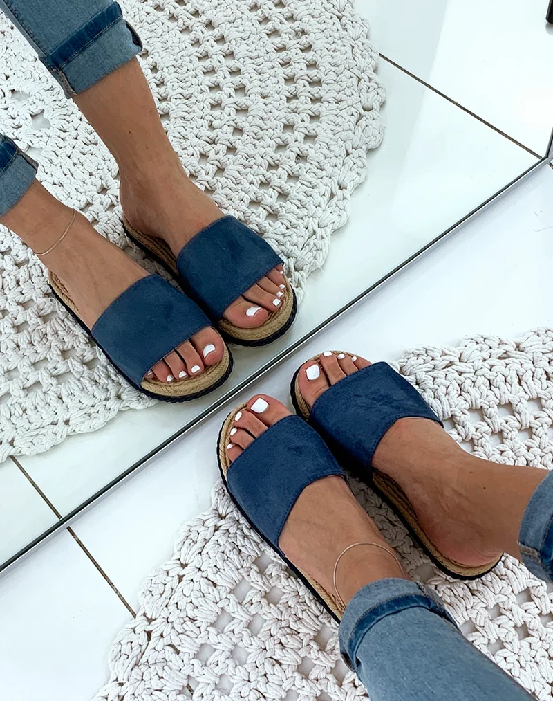 Mules bleu suédine semelle en corde