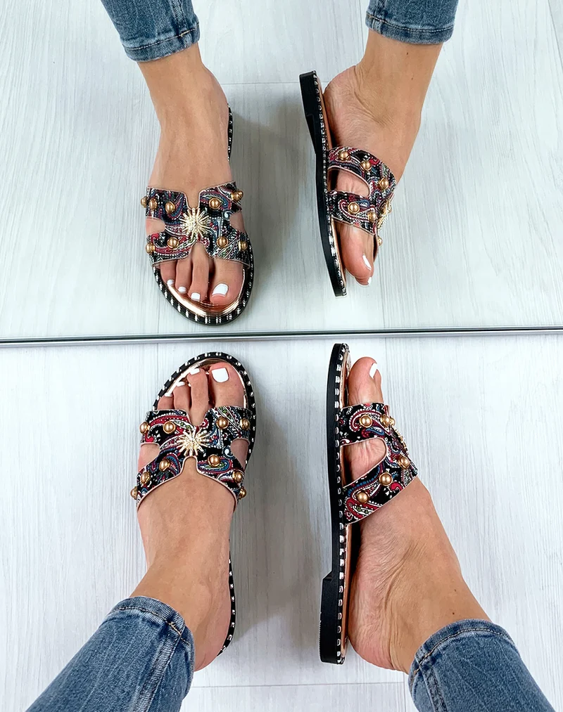 Mules roses dorées à ornement