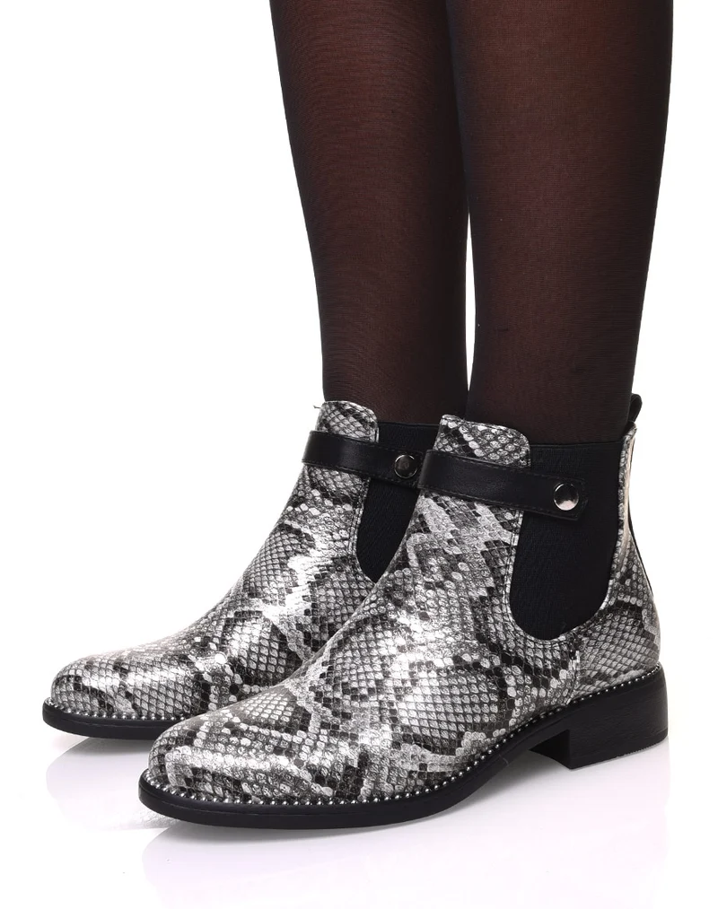 Chelsea boots noir imprimé serpent