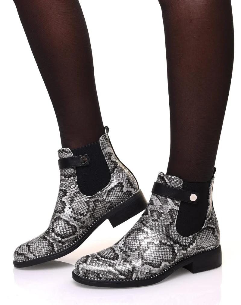 Chelsea boots noir imprimé serpent