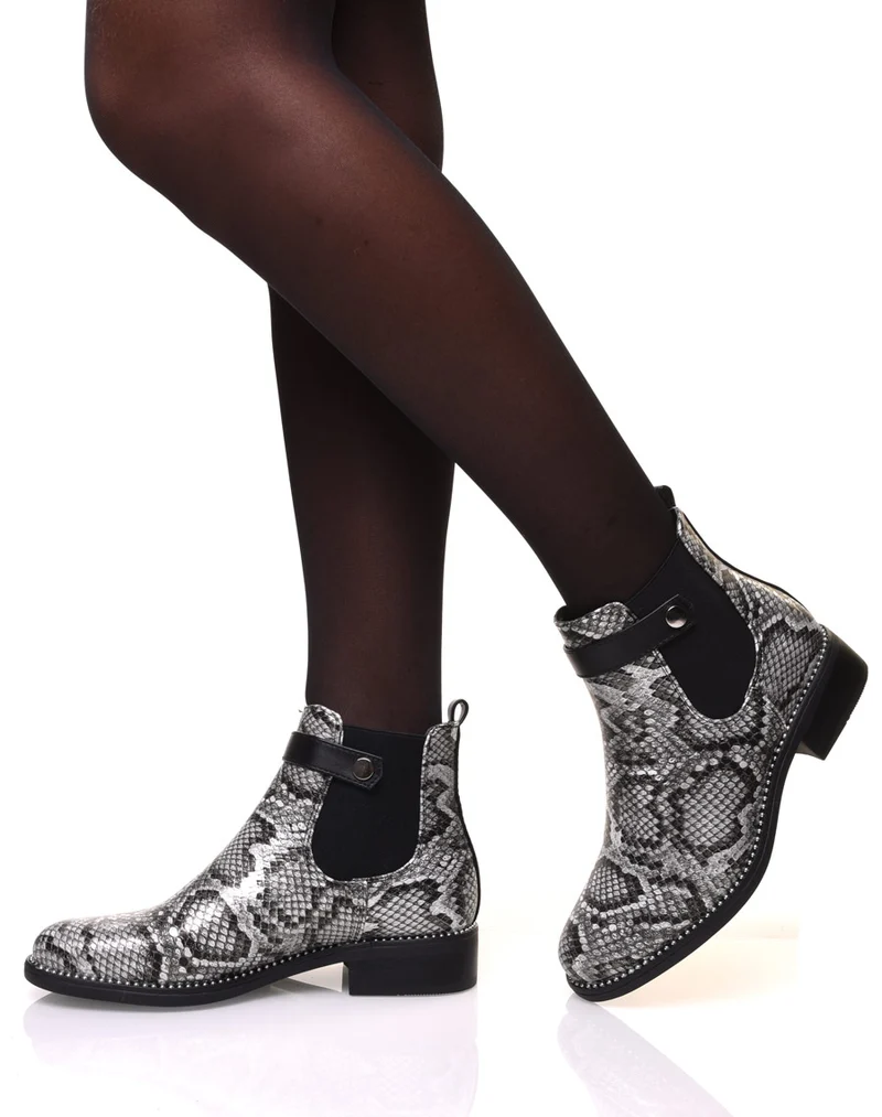 Chelsea boots noir imprimé serpent