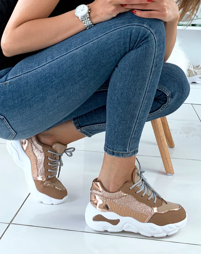 Baskets kaki cuivre bi-matière