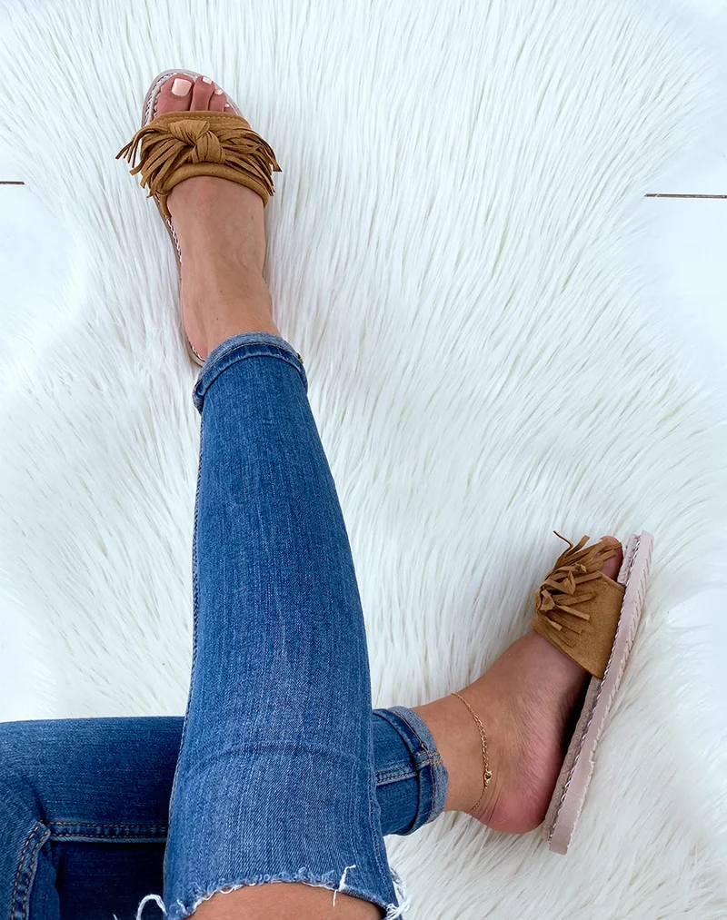 Mules camel style espadrilles à franges