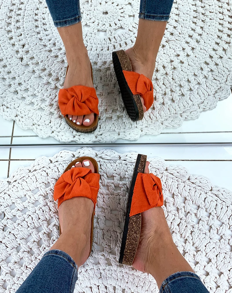 Mules orange en suédine à gros nœud