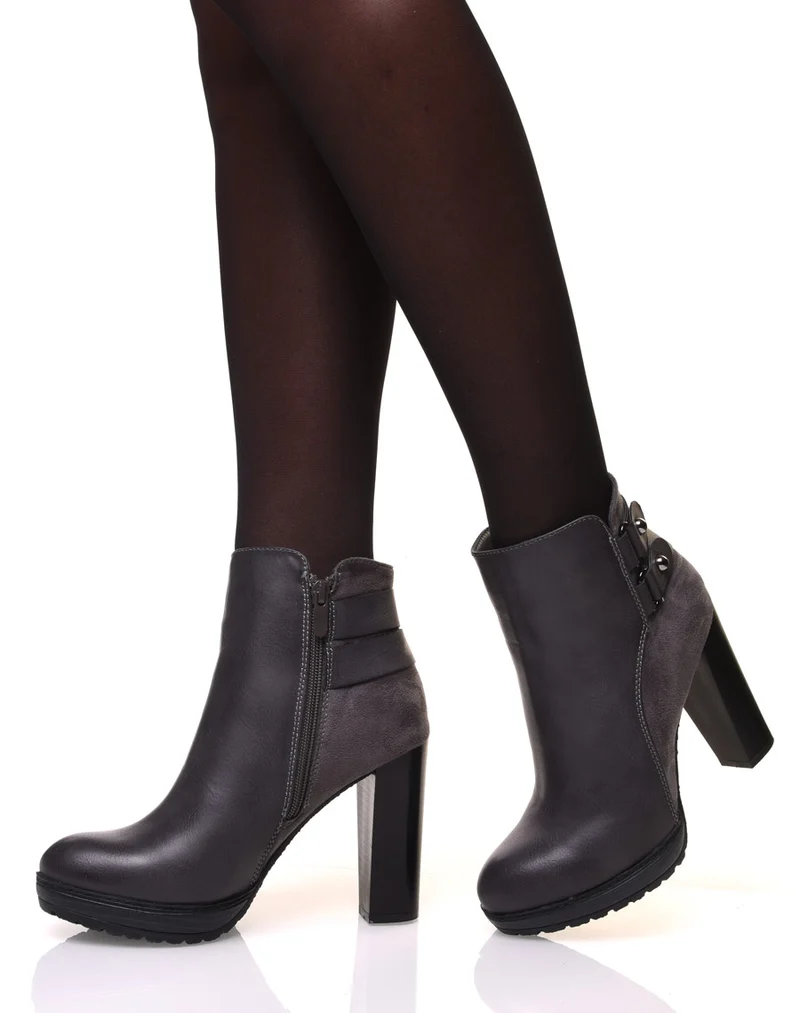Bottines grises à talons haut bi-matière