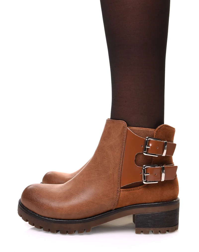 Bottines camel à semelle crantée