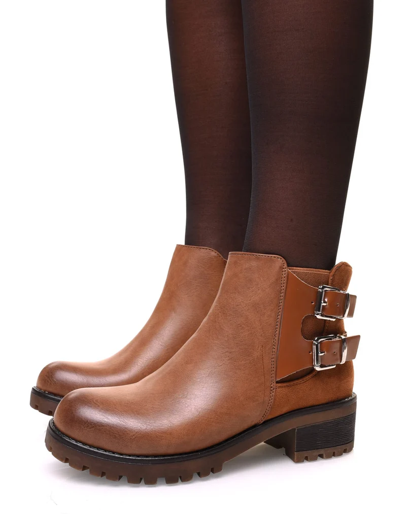 Bottines camel à semelle crantée