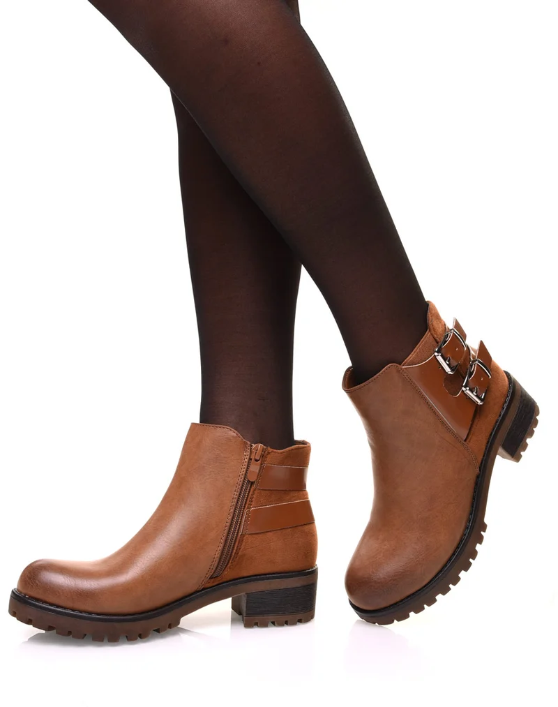 Bottines camel à semelle crantée