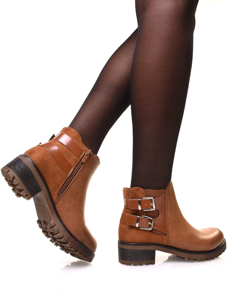Bottines camel à semelle crantée