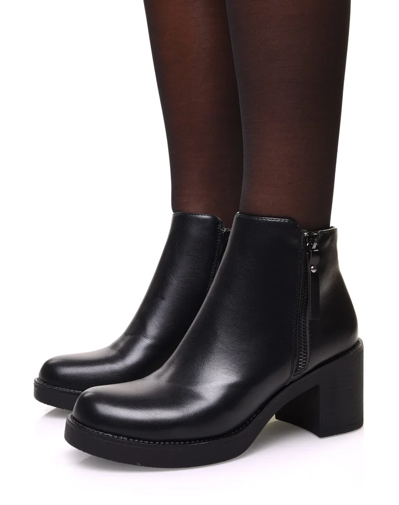 Bottines noires à talon mi haut