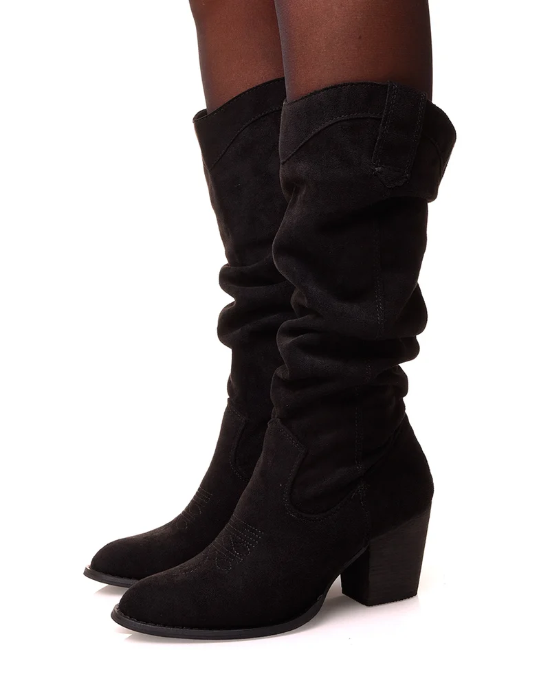 Botte noire à talon effet suédine