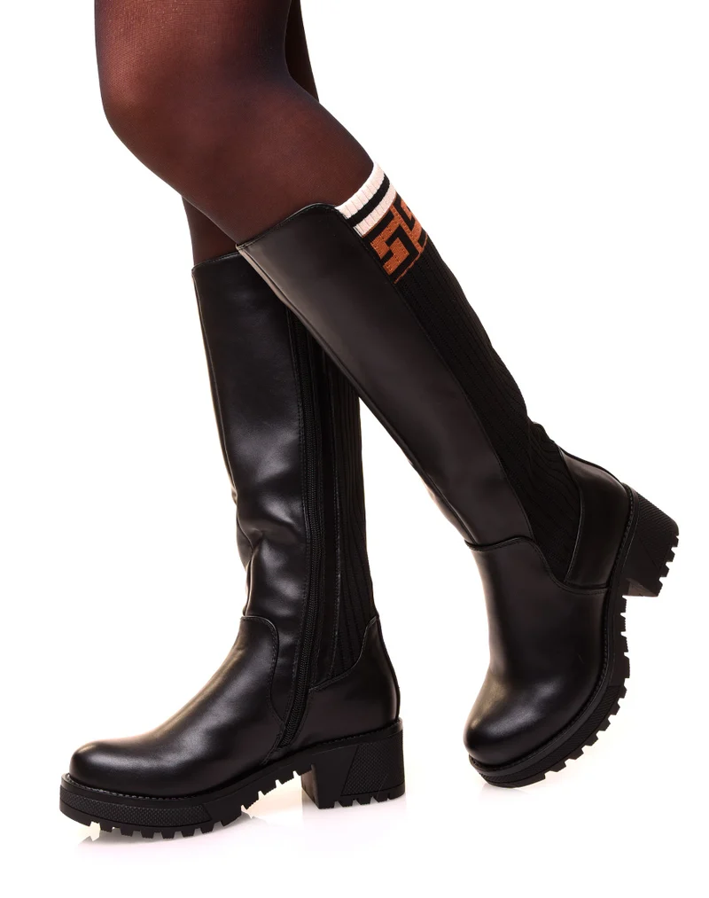 Bottes noires à empiècement tissus