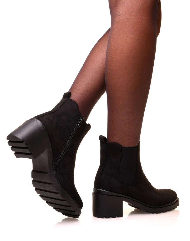 Chelsea boot noires en suédine à semelle crantée