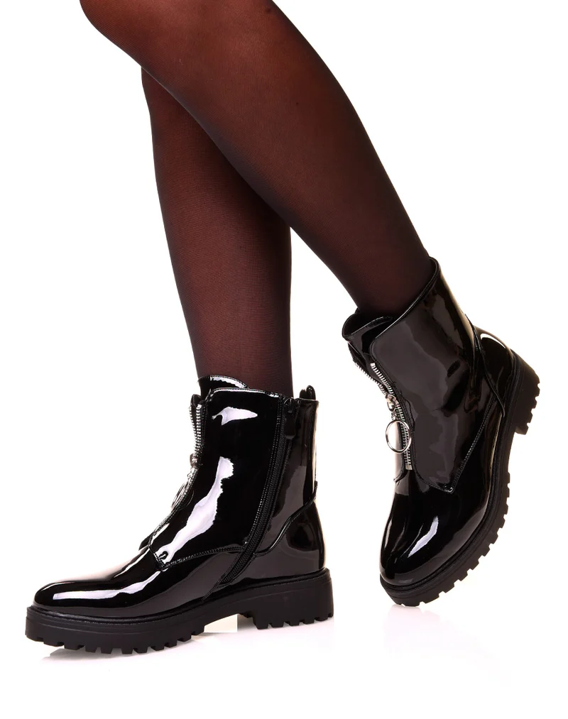Bottines vernies noires zippées à l’avant