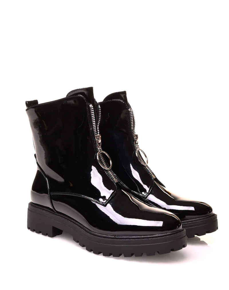 Bottines vernies noires zippées à l’avant