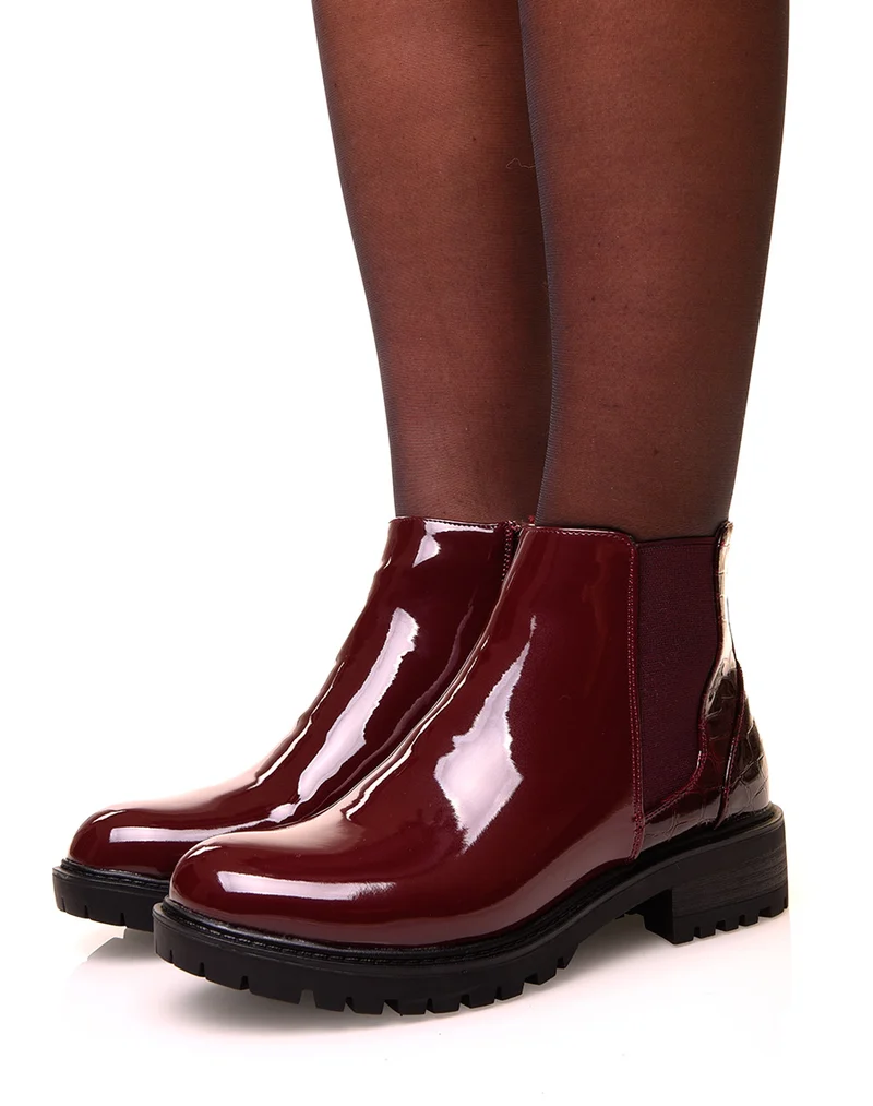Chelsea boots bordeaux bi-matières effet croco