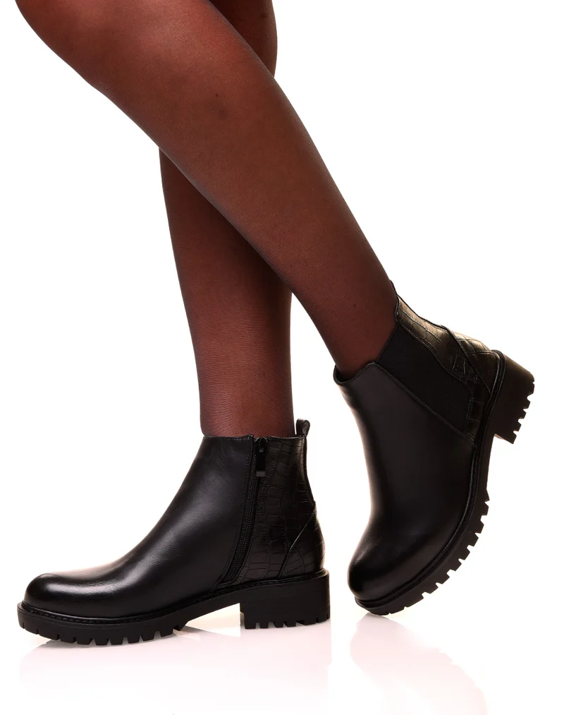 Chelsea boots noires bi-matières à semelles crantées