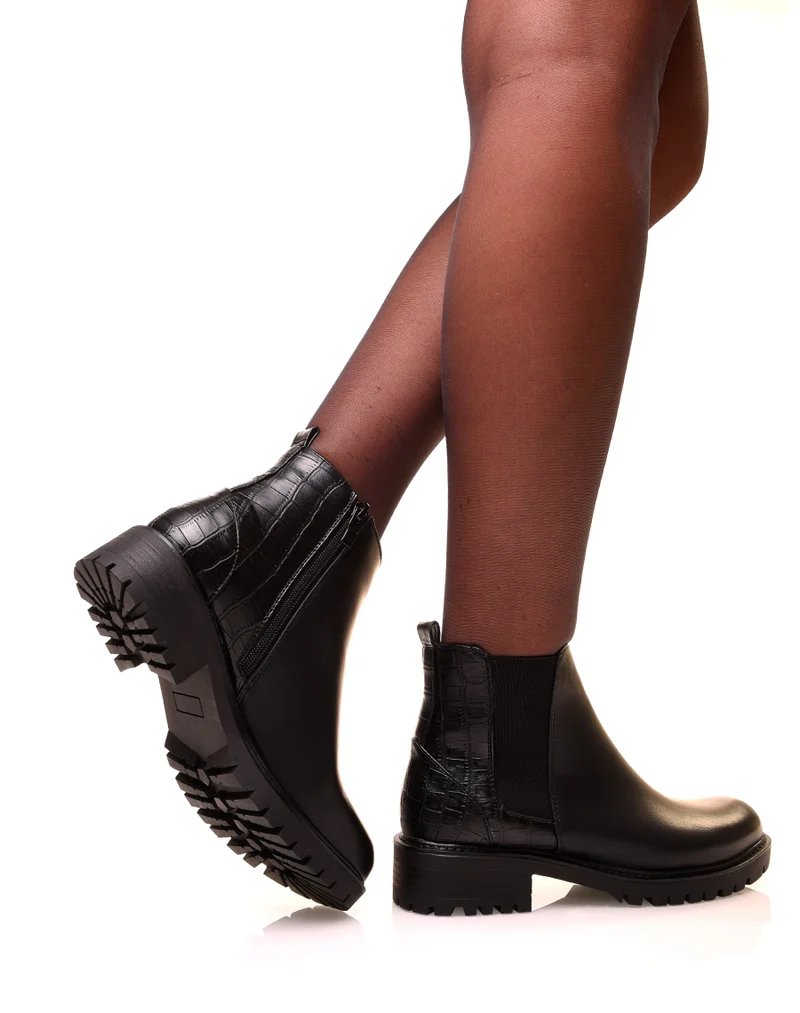Chelsea boots noires bi-matières à semelles crantées
